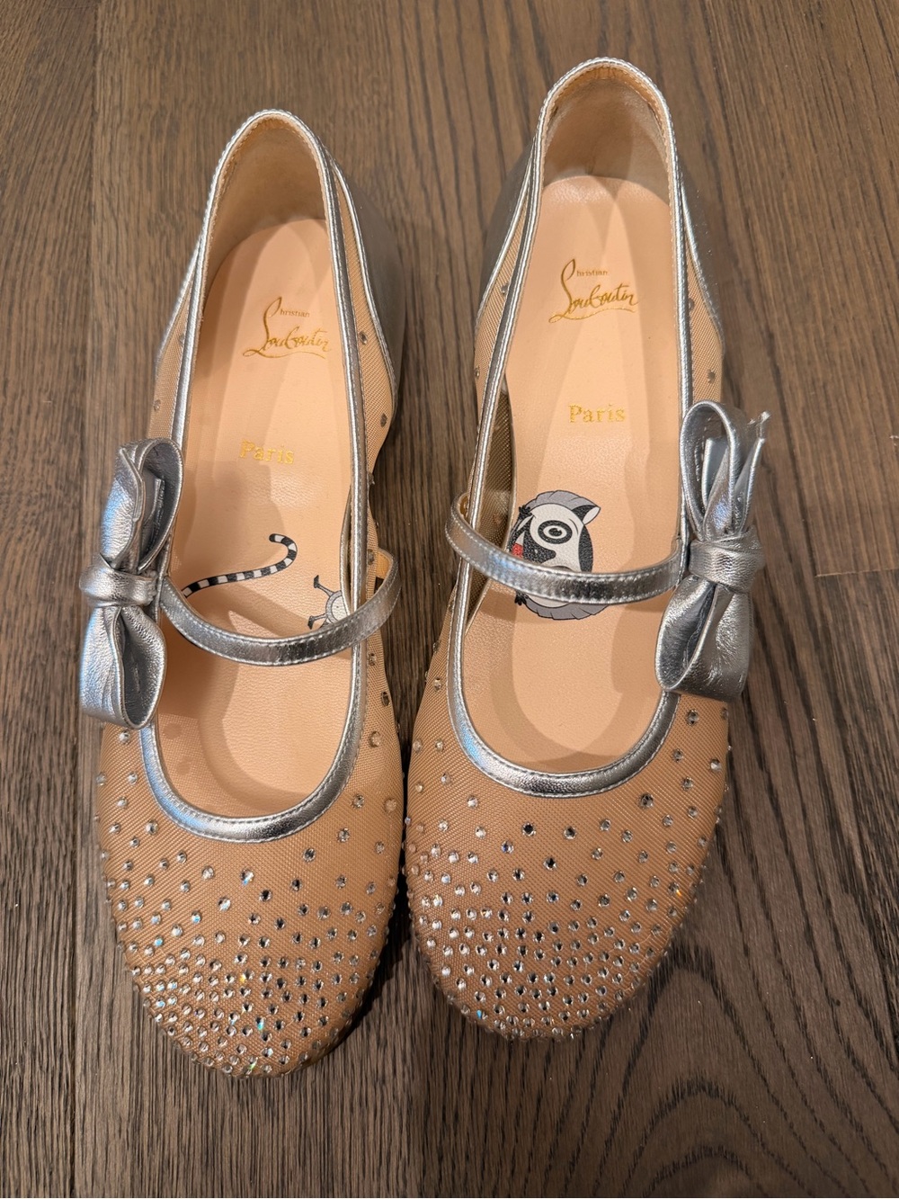 Christian Louboutin Kids Tan Mary Jane Shoes with Silver Trim & Studs